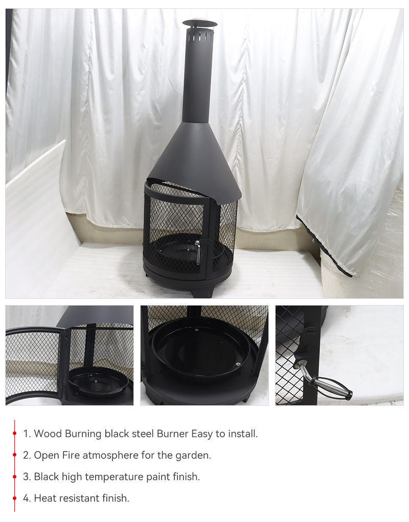 F09 XL Reversible Roasting Grid Garden Steel Chiminea Fireplace with Cooking Grill and Poker Multi-functional Outdoor Fire Pit