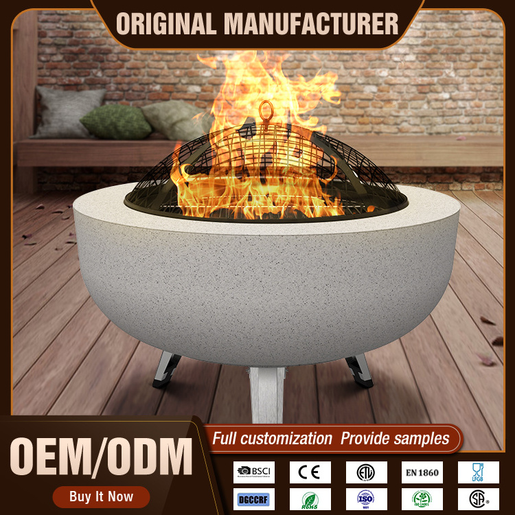 Mgo Outdoor Backyards Round Garden Fire Pit Patio Firewood Brazier Fire Bowl Wood Burning Firepits With Bbq Function