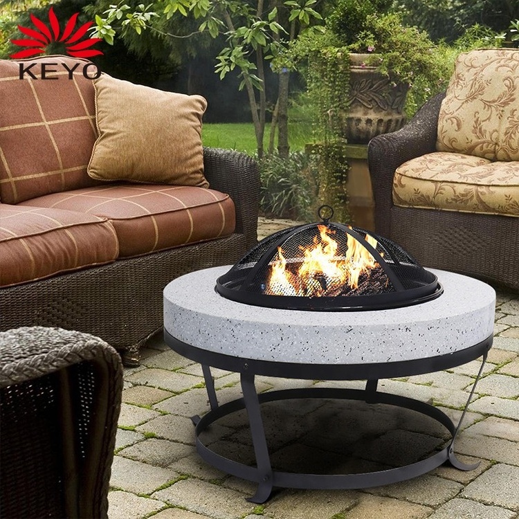 Functional MGO Firepit 70cm Round Iron Frame Metal Stand Grid Outdoor Camping Heating Barbecue Garden Wood Burning Fire Pit