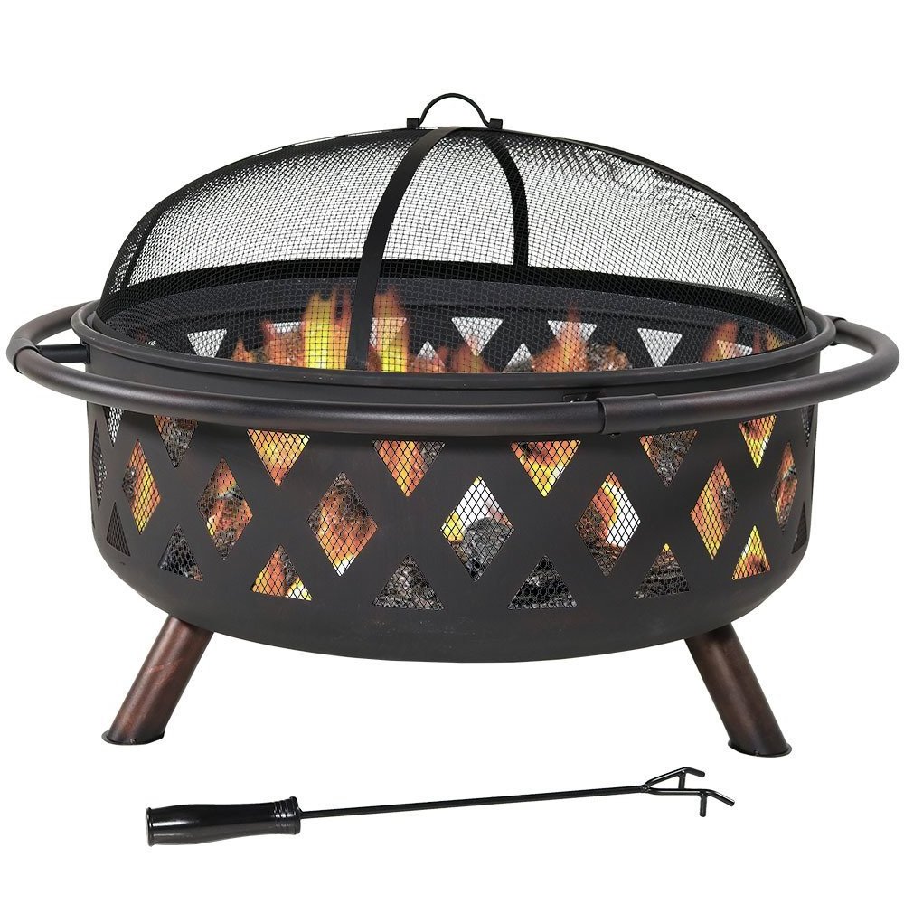 Outdoor Fire Pit - 36 Inch Large Bonfire Wood Burning Patio & Backyard Firepit