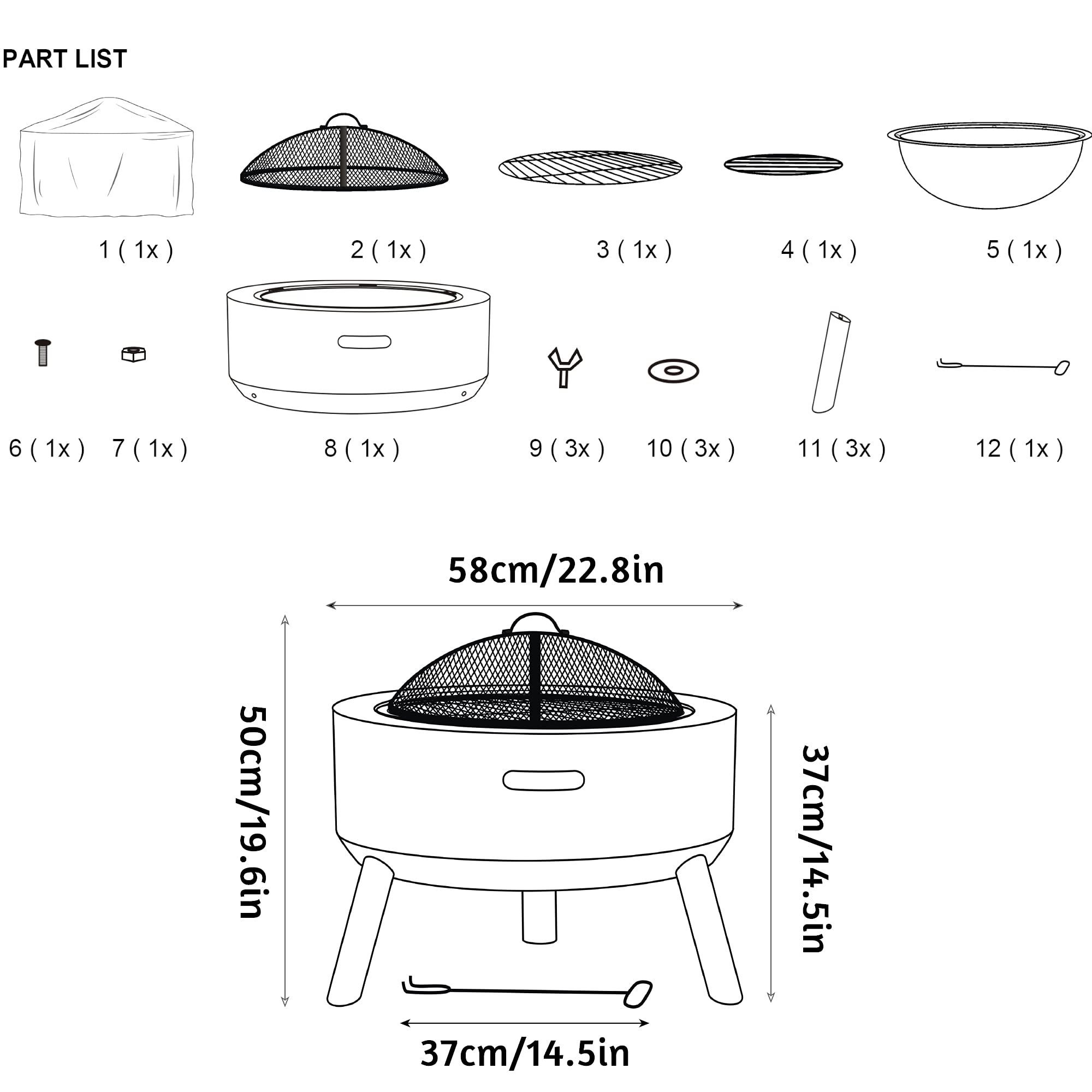 Multifunctional Concrete Bbq Brazier Garden Fire Pit Bowl Outdoor Firepit With Barbecue Grill Grate