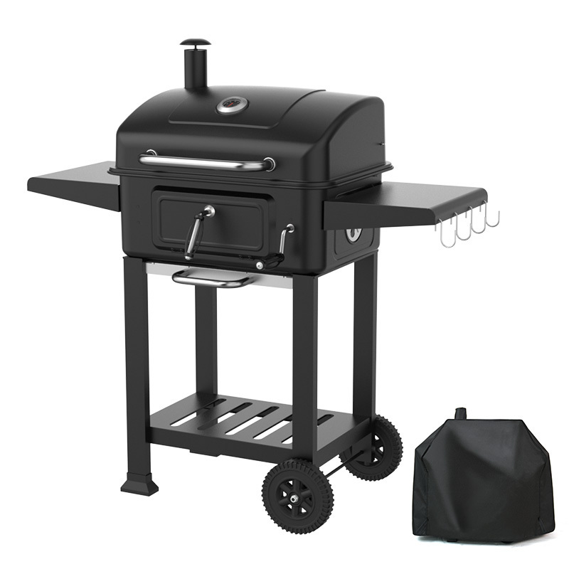 Garden Charcoal Barbecue Grill Adjustable Height Smoker With Chimney Camping Outdoor Kitchen Cart Trolley Bbq Grills