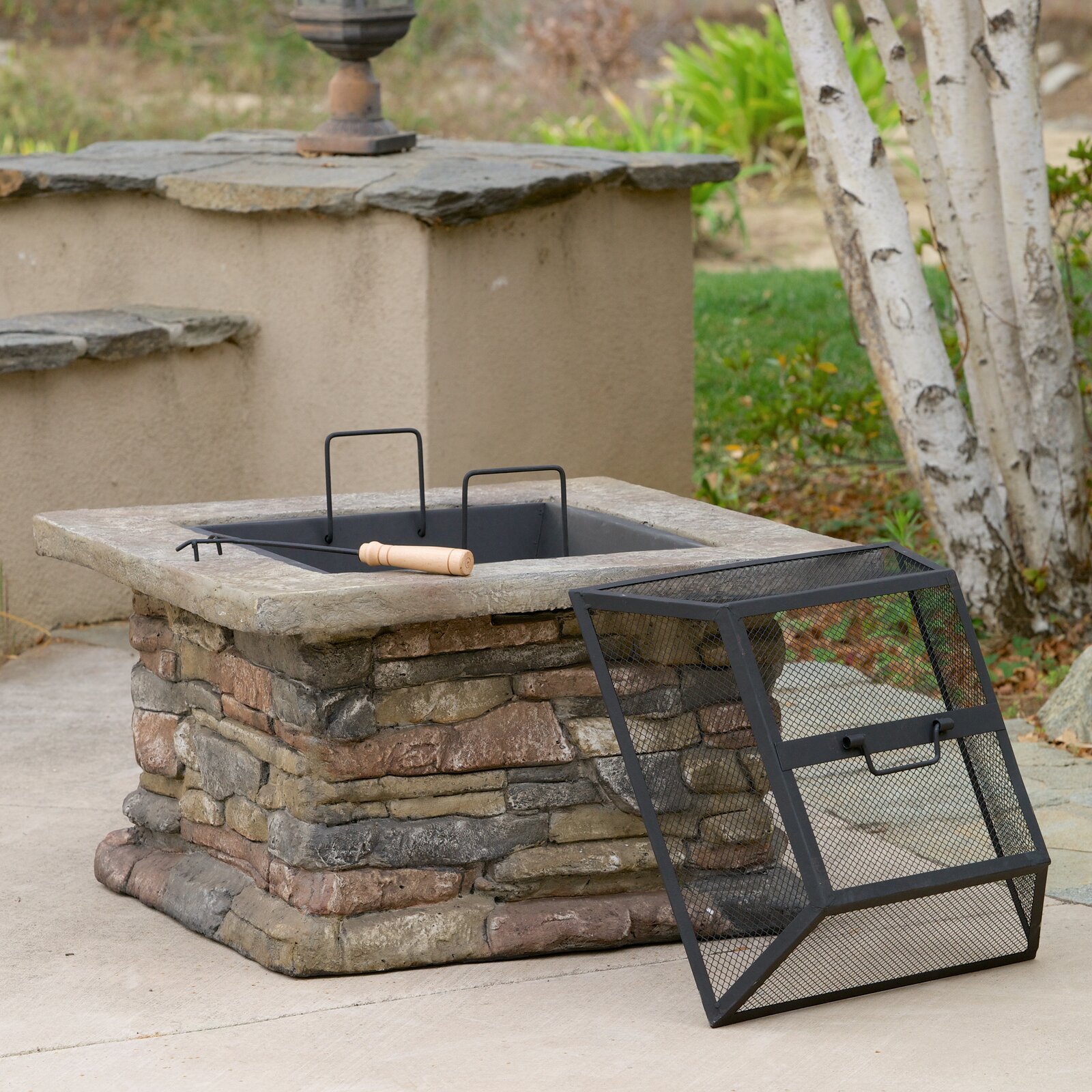 KEYO 28 ich outdoor garden backyard square crestline stone wood burning table fire pits