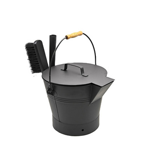 Ash Bucket with Lid Includes Firepit Shovel Broom 2 Gallon Fireplace Metal Charcoal Bucket Ash Can Bucket