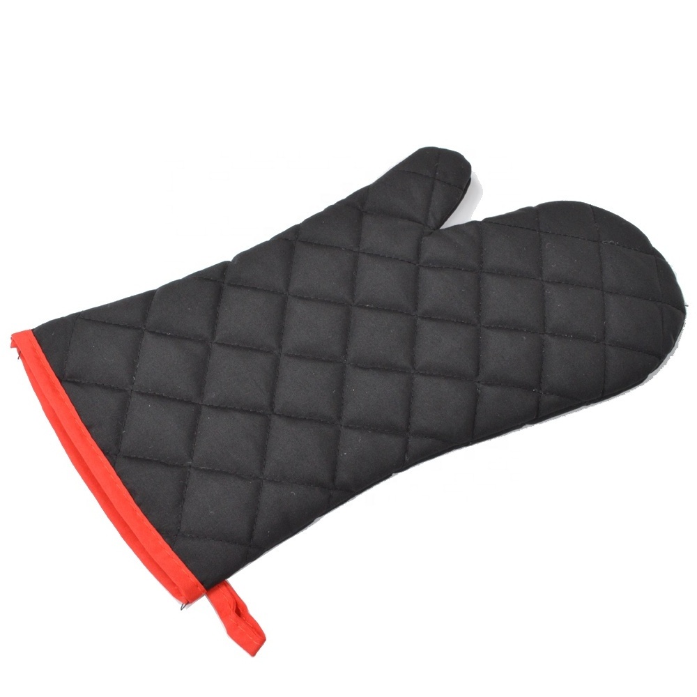 Short Sleeves Thick Black Cotton Heat Resistant Pot Holder Microwave Mitts Kitchen Cooking BBQ Baking Oven Gloves