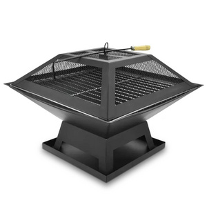 Portable Square Fire Pit Foldable BBQ Grill Garden Burning Heater Heavy Duty Alloy Steel Outdoor Bonfire Included Chimney