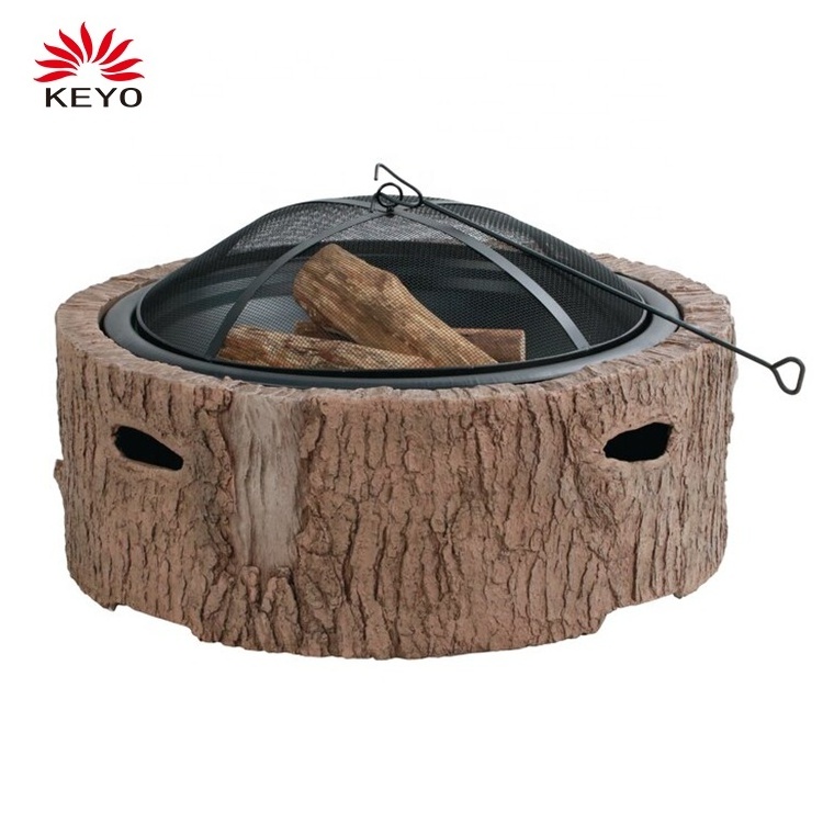 Keyo Tree Shape 35 Inch Outdoor Garden Wood Burning Patio Firepit Tables Round Metal Steel Fire Pit