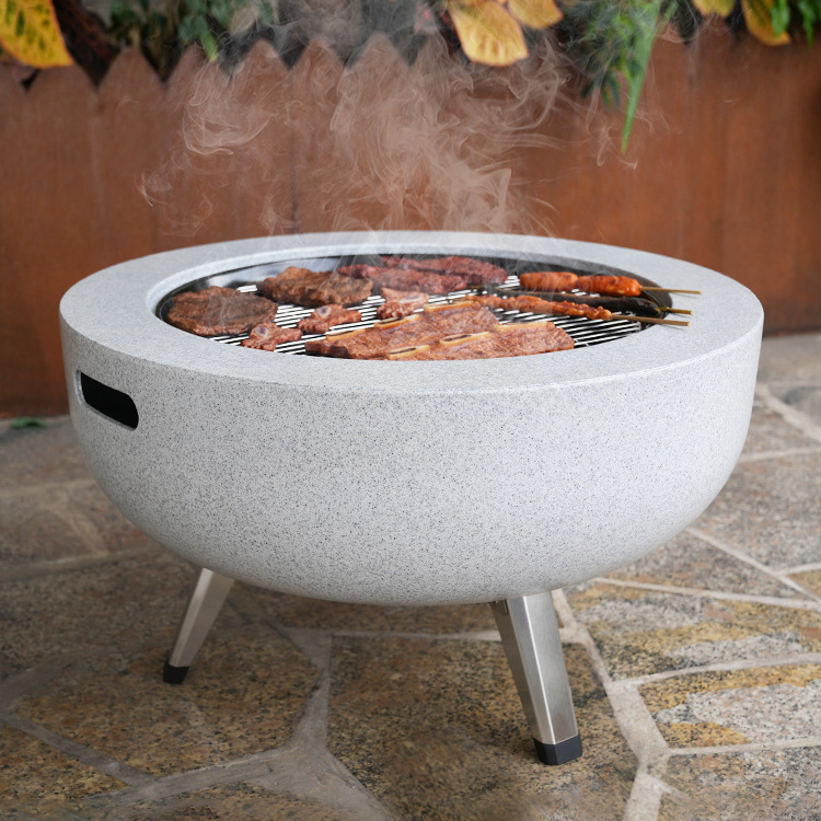 Mgo Outdoor Backyards Round Garden Fire Pit Patio Firewood Brazier Fire Bowl Wood Burning Firepits With Bbq Function