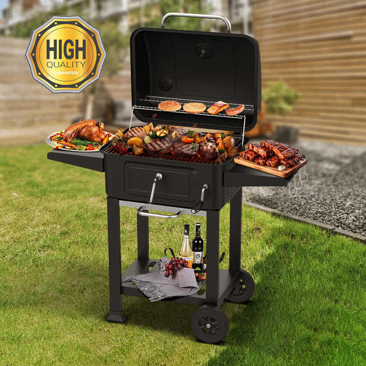 Outdoor Heavy Duty Backyard Adjustable Height Bbq Barbeque Charcoal Smoker Barbecue Grills With Chimney And Thermometer