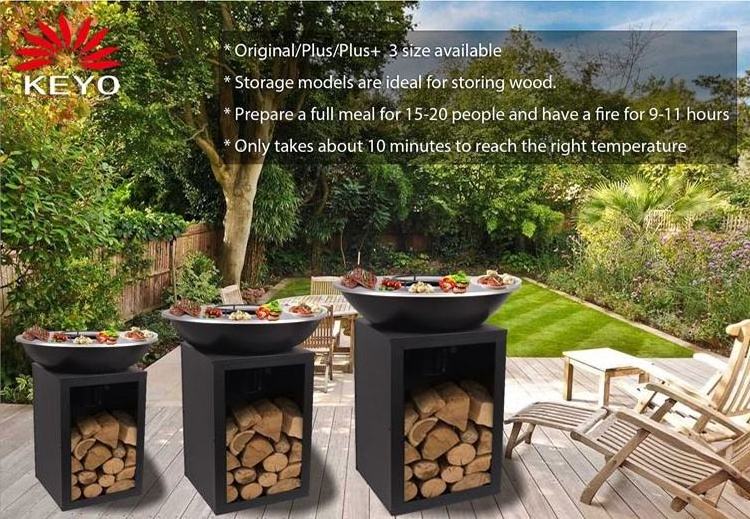 Garden Bbq Firepit Outdoor Firewood Brazier Vertical Standing Wood Burning Fire Pit Bbq Grill With Brasero Plancha Plate