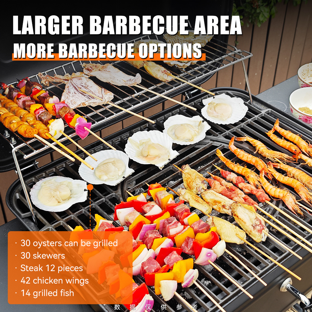 Outdoor Heavy Duty Backyard Adjustable Height Bbq Barbeque Charcoal Smoker Barbecue Grills With Chimney And Thermometer