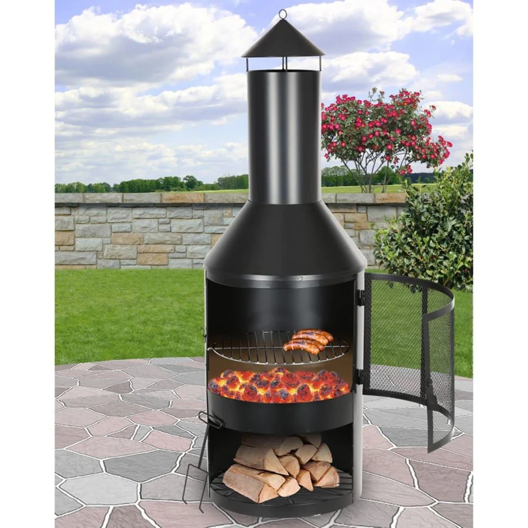 2-In-1 Fire Pits Wood Burning Round Net Visible Fire Outdoor Firepit Patio Bonfire Grill Bottle Shaped Chimney Heater