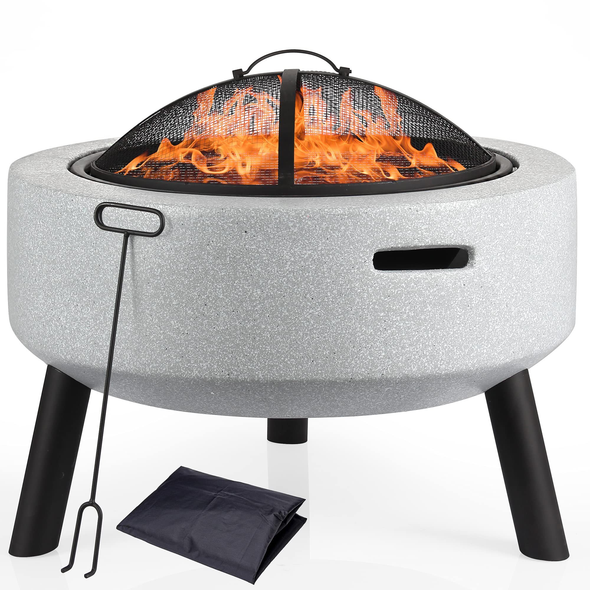 Multifunctional Concrete Bbq Brazier Garden Fire Pit Bowl Outdoor Firepit With Barbecue Grill Grate