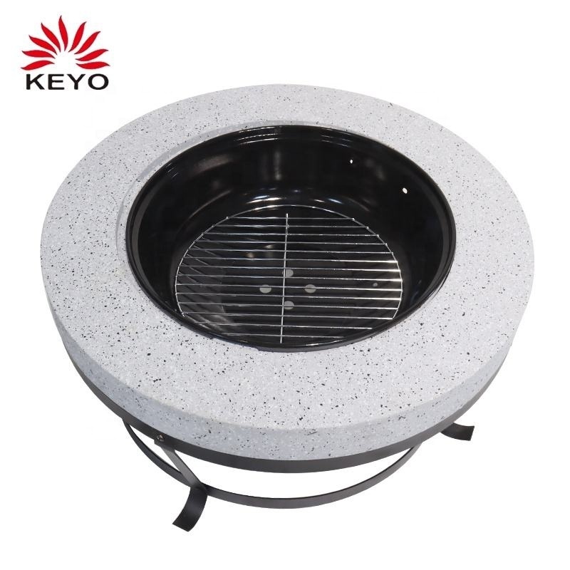 Functional MGO Firepit 70cm Round Iron Frame Metal Stand Grid Outdoor Camping Heating Barbecue Garden Wood Burning Fire Pit