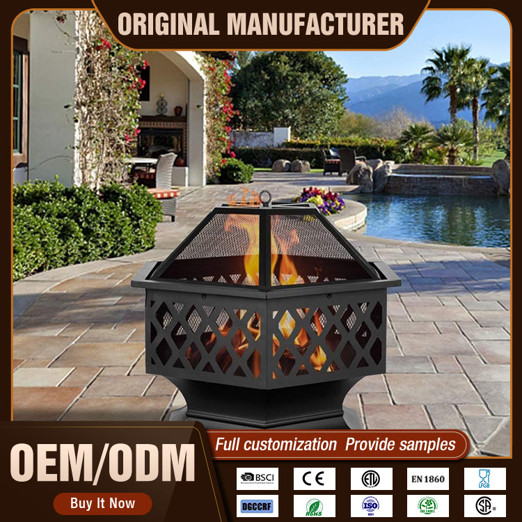 Wrought Steel Latest Design Patio Garden Fire Pit Outdoor Firepit With Mesh Cover