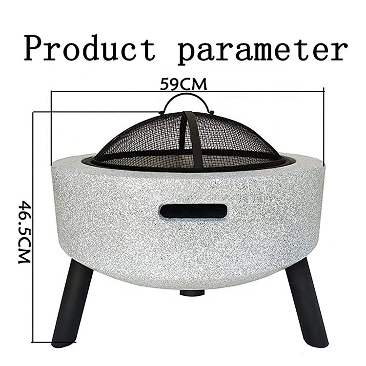 3 In 1 Marble Outdoor Fire Bowl Concrete Round Wood Burning Fire Pit With Barbecue Grill Grate