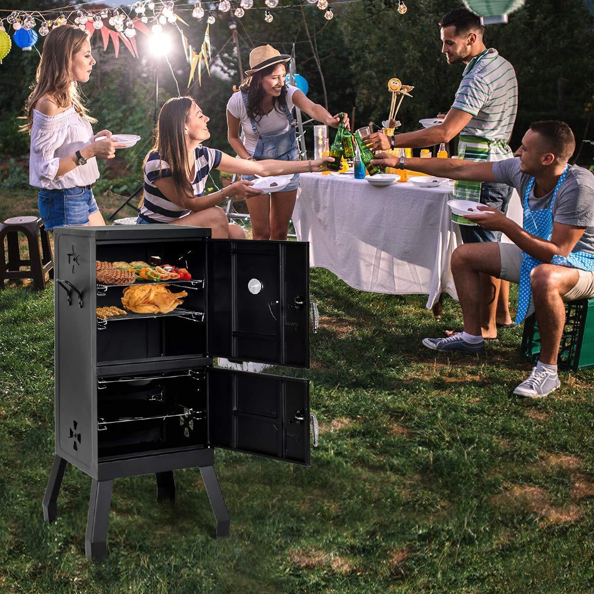 Steel Vertical Charcoal BBQ Meat Cooker Outdoor Backyard Offset Smoker Grill