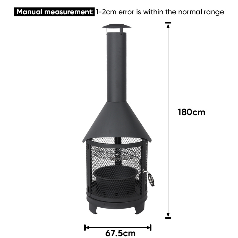 F09 XL Reversible Roasting Grid Garden Steel Chiminea Fireplace with Cooking Grill and Poker Multi-functional Outdoor Fire Pit