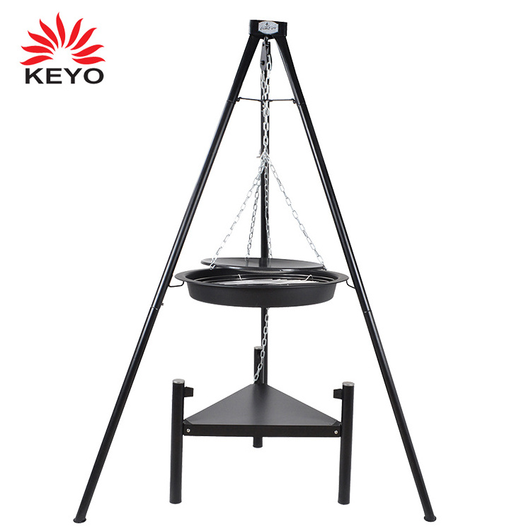 KEYO Outdoor Charcoal Bbq Grills Fire Pit Round Metal Hanging Tripod grill