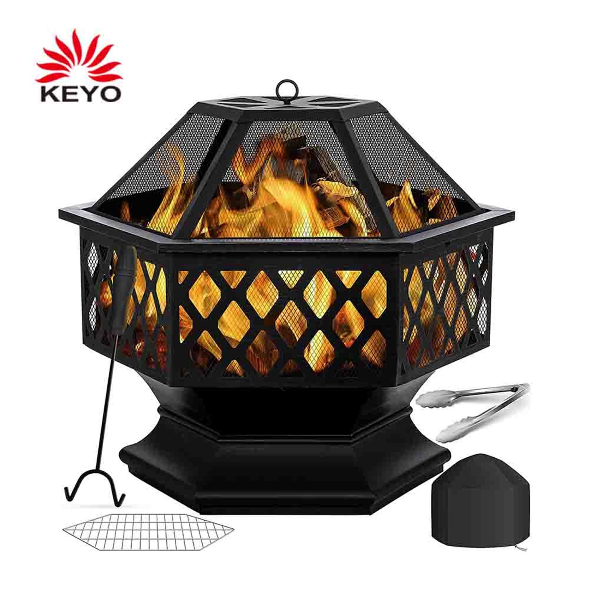 Wrought Steel Latest Design Patio Garden Fire Pit Outdoor Firepit With Mesh Cover