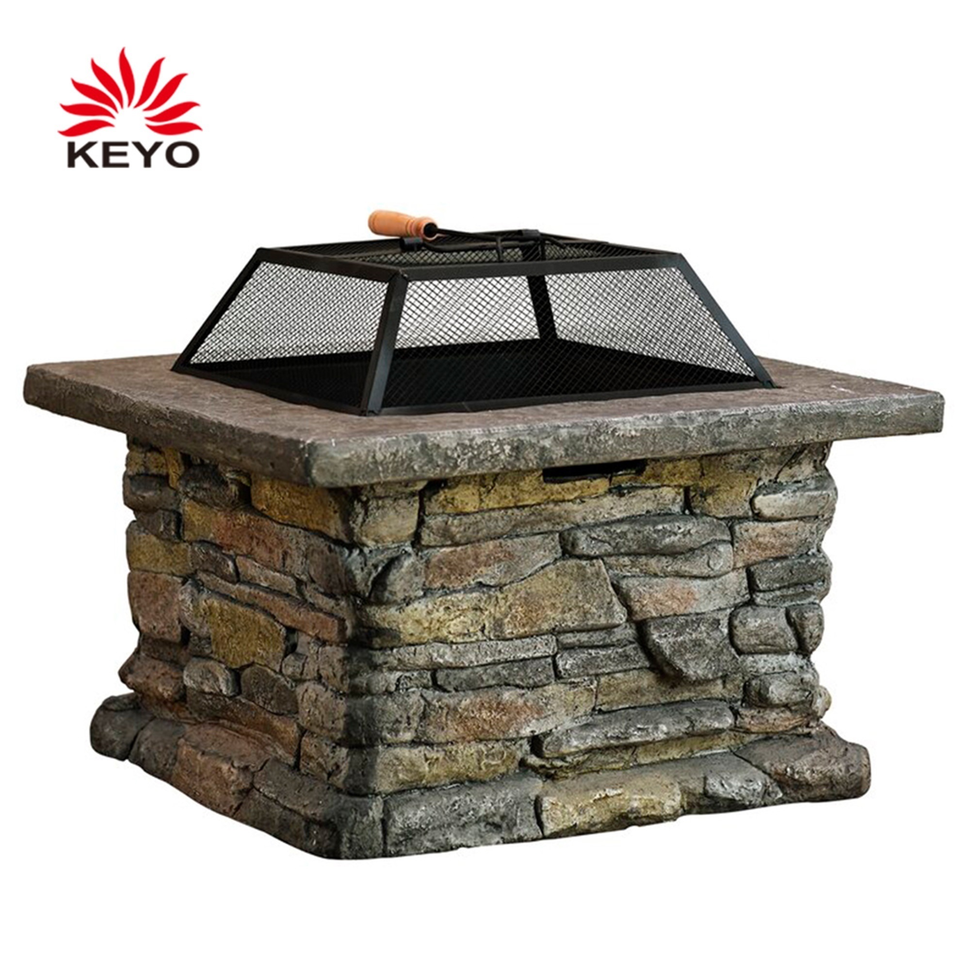 Keyo Modern Wood Burning Firepit Table Outdoor Square Concrete Fire Pit Table