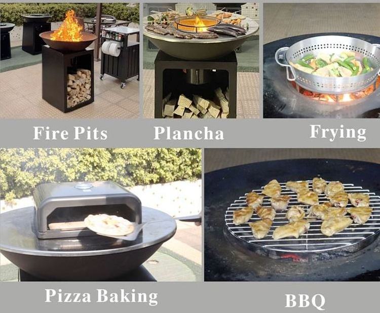 Garden Bbq Firepit Outdoor Firewood Brazier Vertical Standing Wood Burning Fire Pit Bbq Grill With Brasero Plancha Plate