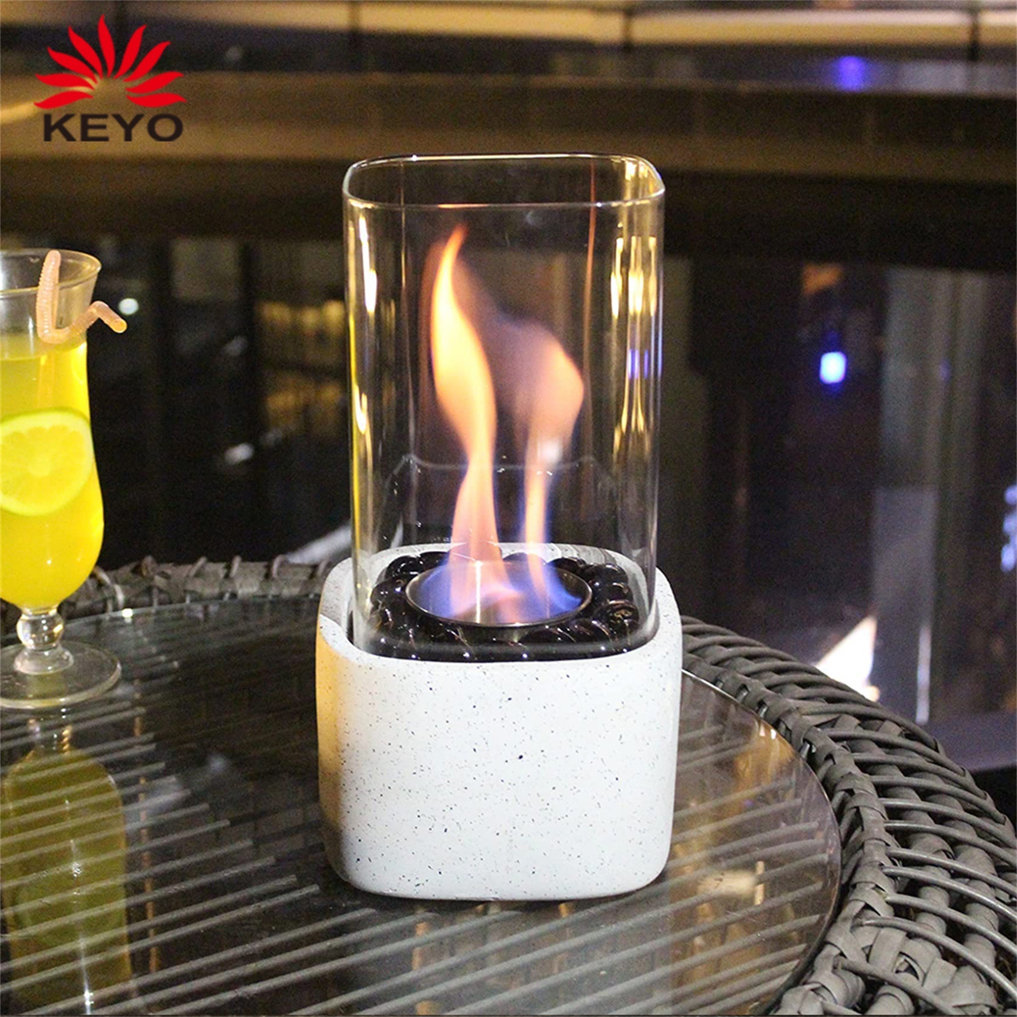 Mini Table Fire Pit  Outside Glass Bio Ethanol Tabletop Fireplace