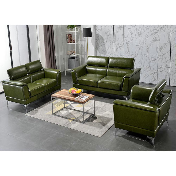 Modern leather sofa set accent chair living room furniture fashion lounge suite genuine leather sofa wood frame small side table