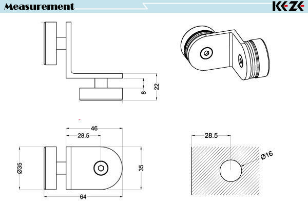 European style bathroom shower glass to fixed glass z bracket