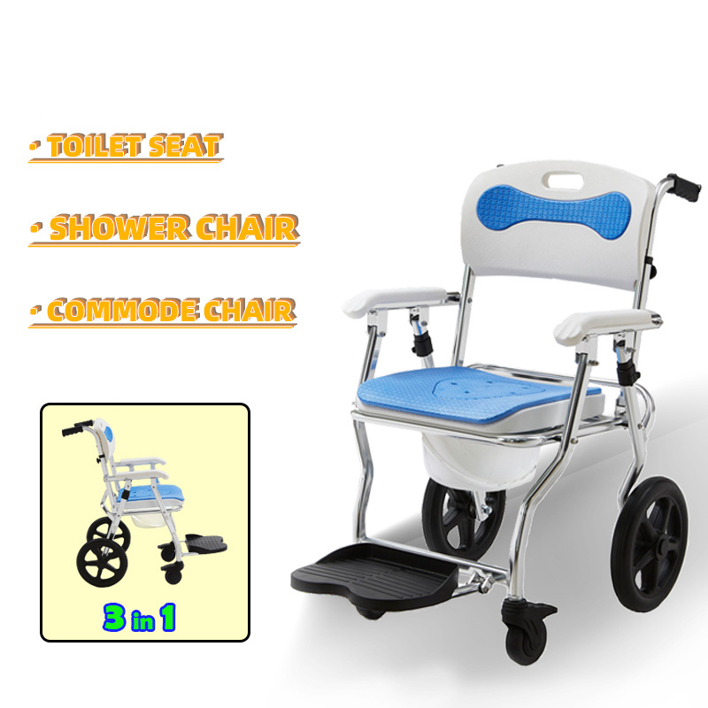 3 in 1 aluminum medical bedside assist bathroom portable shower chair with commode