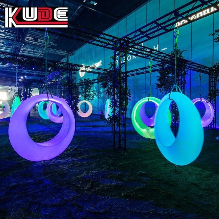 LED Swing glowing round colorful hanging 16 rgb color changing remote control led swing with stand