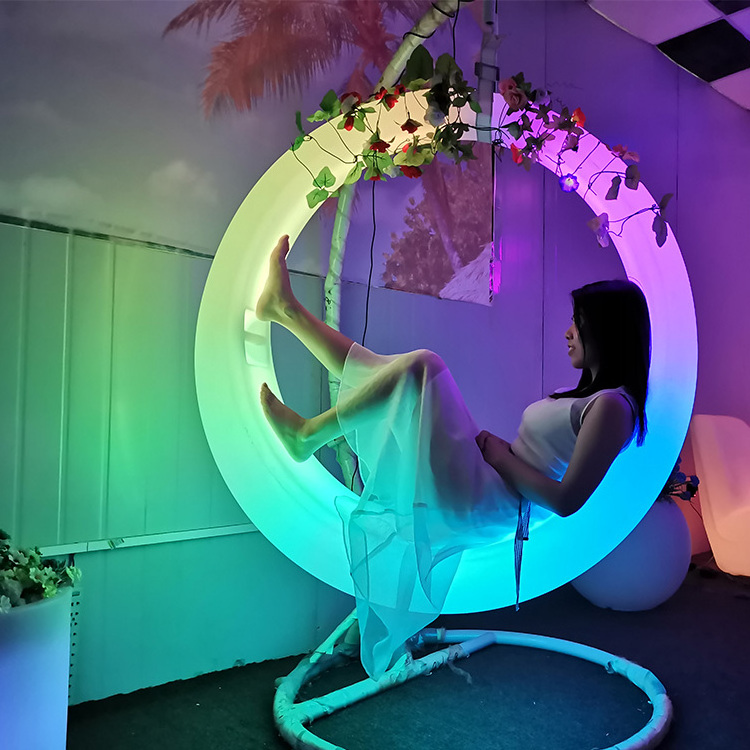 Magical LED Stand Lamp Led chair LED Swing Glowing Round Colorful Hanging 16 RGB Color Changing Remote Control Outdoor Swing