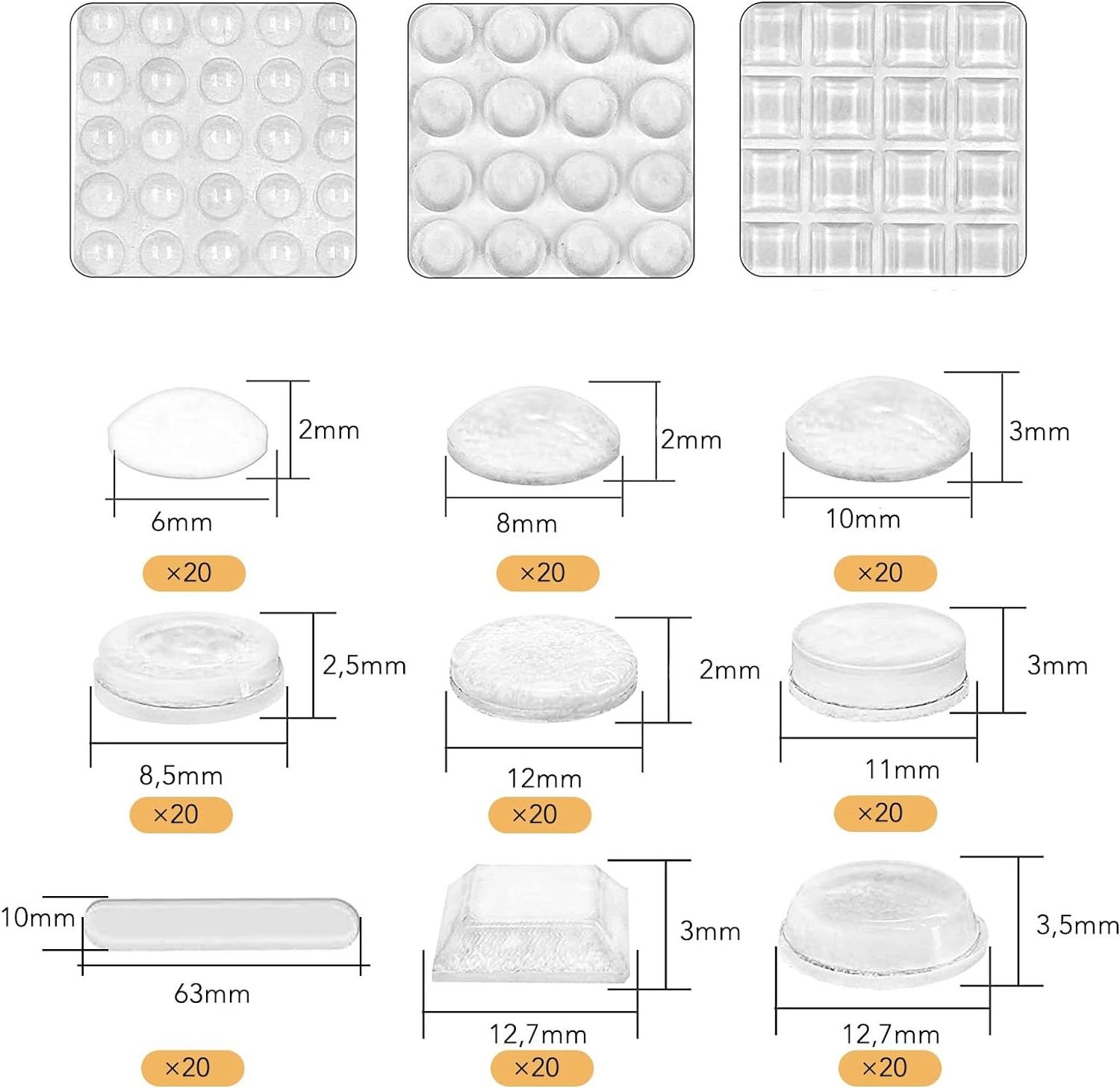 Clear transparent Rubber Feet Bumper Adhesive Transparent Buffer Noise Dampen Cabinet Door Sticky Pad