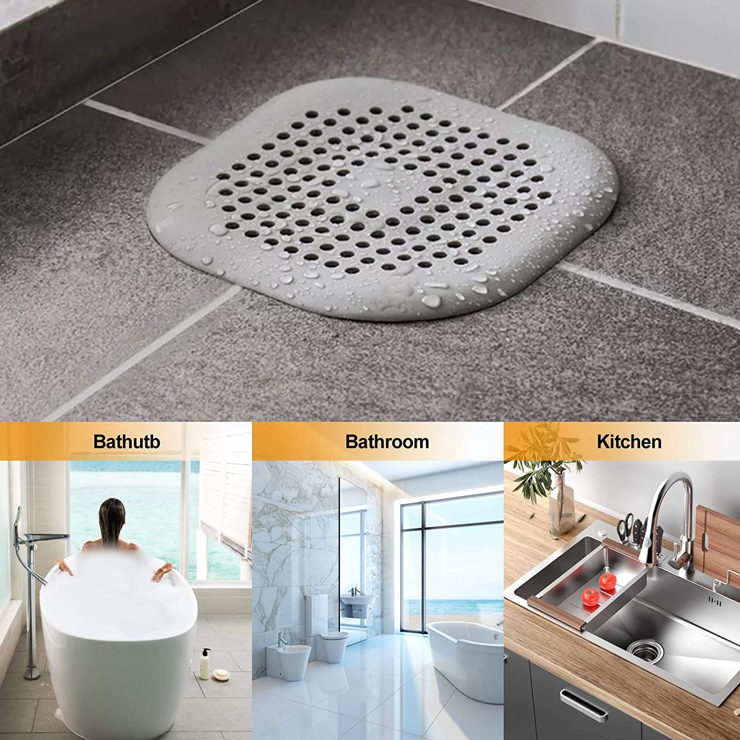 Easy to Install Suit for Bathroom Hair Catcher Square Hair Drain Cover for Shower Silicone Hair Stopper with Suction Cup