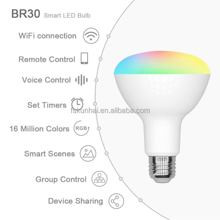 BR30 WIFI Smart Home Lighting Dimmable RGBW RGB+CCT Led Bulb KH-WIFI-BR30