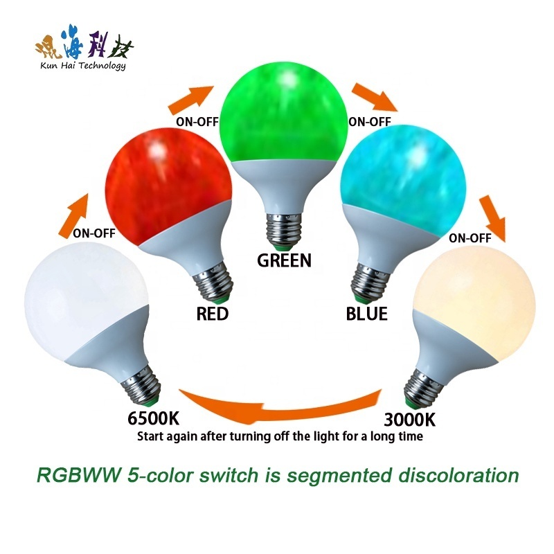 LED G95 RGBW 4 color switch segmented color change + dimming bulb light KH-RGBW-G95