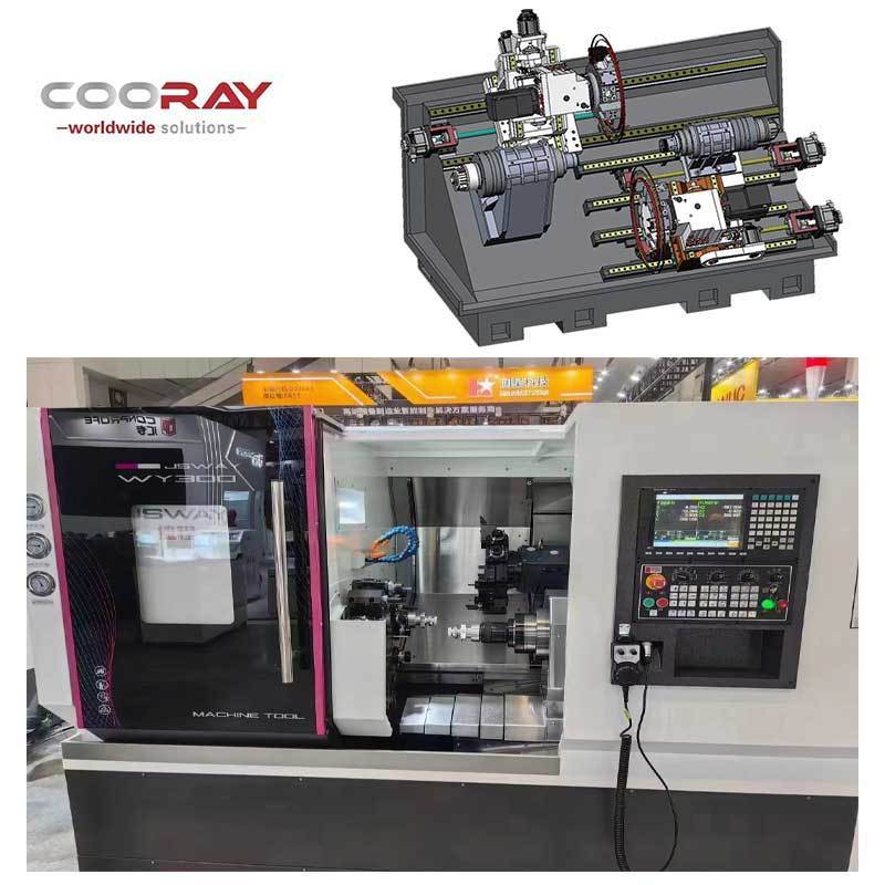 COORAY Low Cost 4 Axis CNC Used Lathe Machine Milling Machine Gang Type Double Spindle CNC Lathe With Syntec CNC Controller