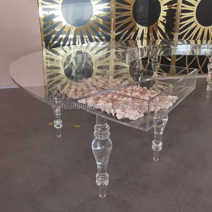 Factory price acrylic dining table set half round shape S shape transparent acrylic dinning serpentine wedding table for sale