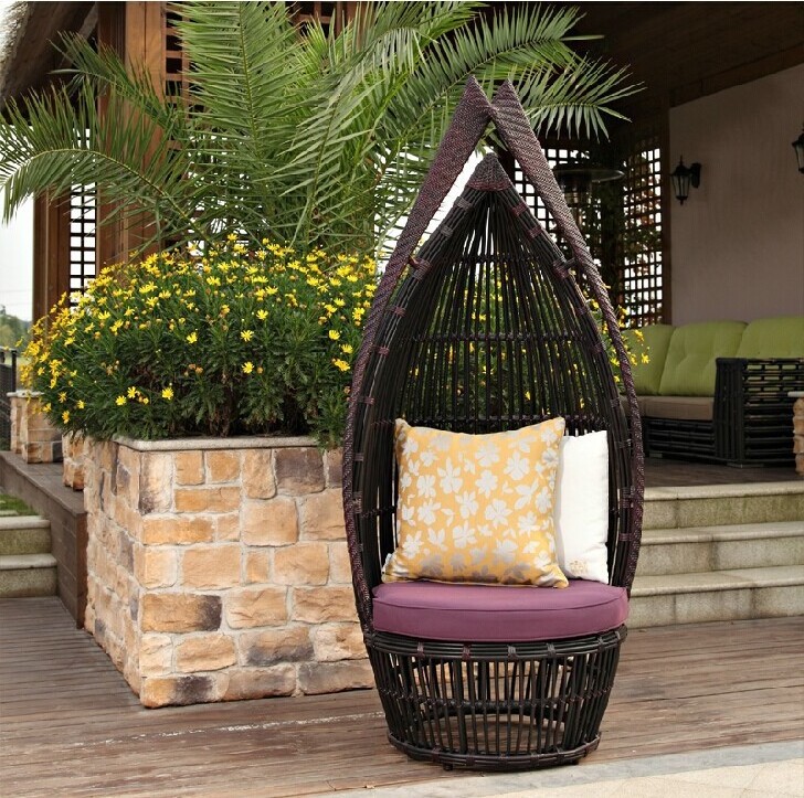 Balcony courtyard wicker cane chair outdoor furniture set rattan weaving garden sofas birds nest cage lying sofa chair