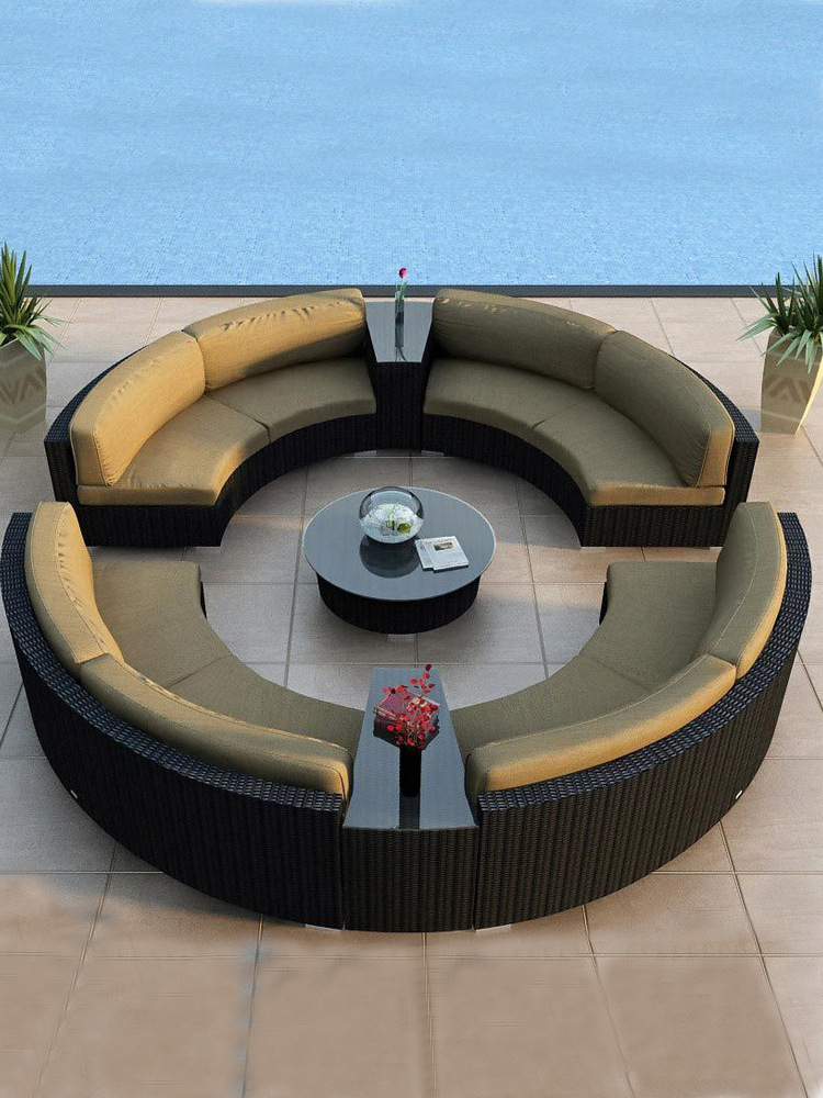 Factory nordic furniture restaurant sofa garden lounge outdoor rattan round garden patio sofa set outdoor furniture