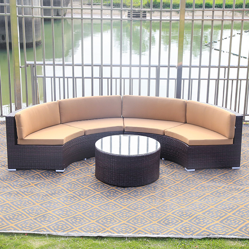 Factory nordic furniture restaurant sofa garden lounge outdoor rattan round garden patio sofa set outdoor furniture