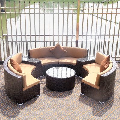 Factory nordic furniture restaurant sofa garden lounge outdoor rattan round garden patio sofa set outdoor furniture