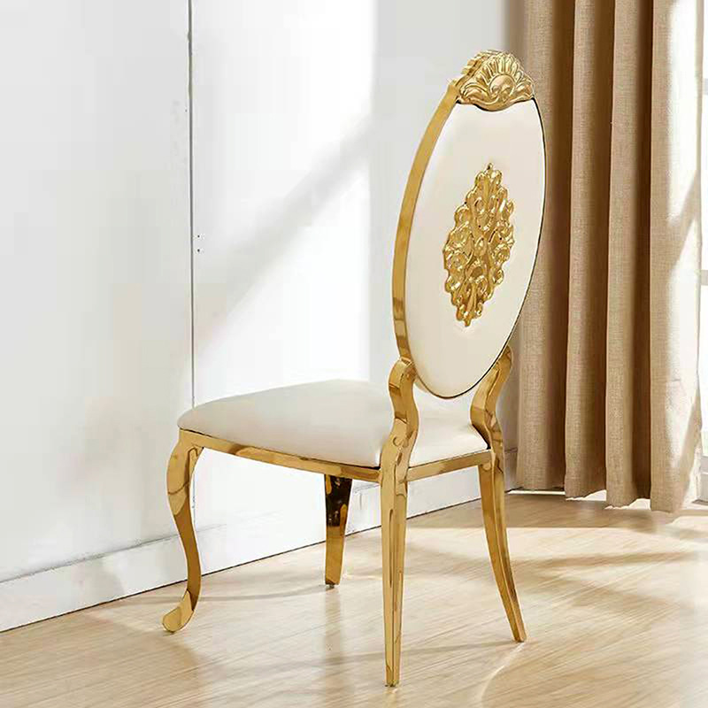 High back leather cushion stainless steel elegant wedding chairs events silver party white and gold oval back wedding chairs