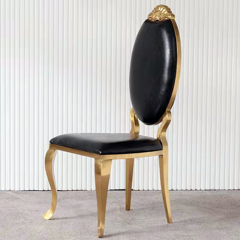 High back leather cushion stainless steel elegant wedding chairs events silver party white and gold oval back wedding chairs