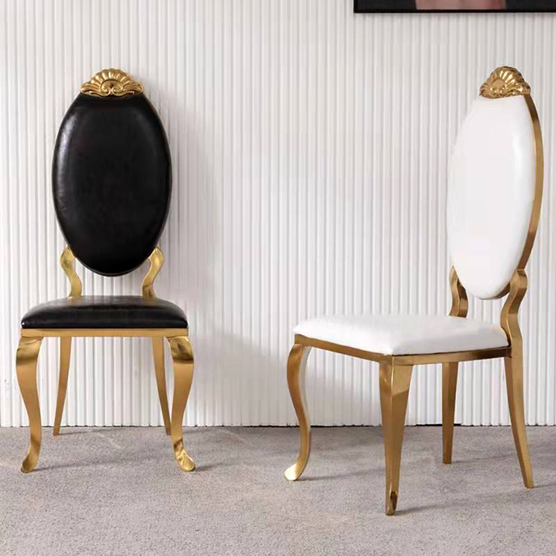 High back leather cushion stainless steel elegant wedding chairs events silver party white and gold oval back wedding chairs