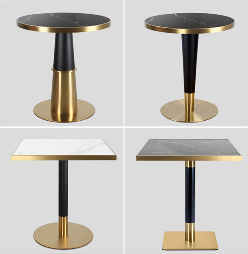 Foshan commercial coffee shop restaurant luxury golden marble table top stainless steel base restaurant dining table