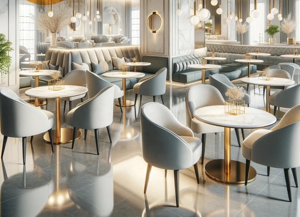 Light Luxury ice cream shop interior design restaurant chair and marble table restaurant furniture set booth seating modern