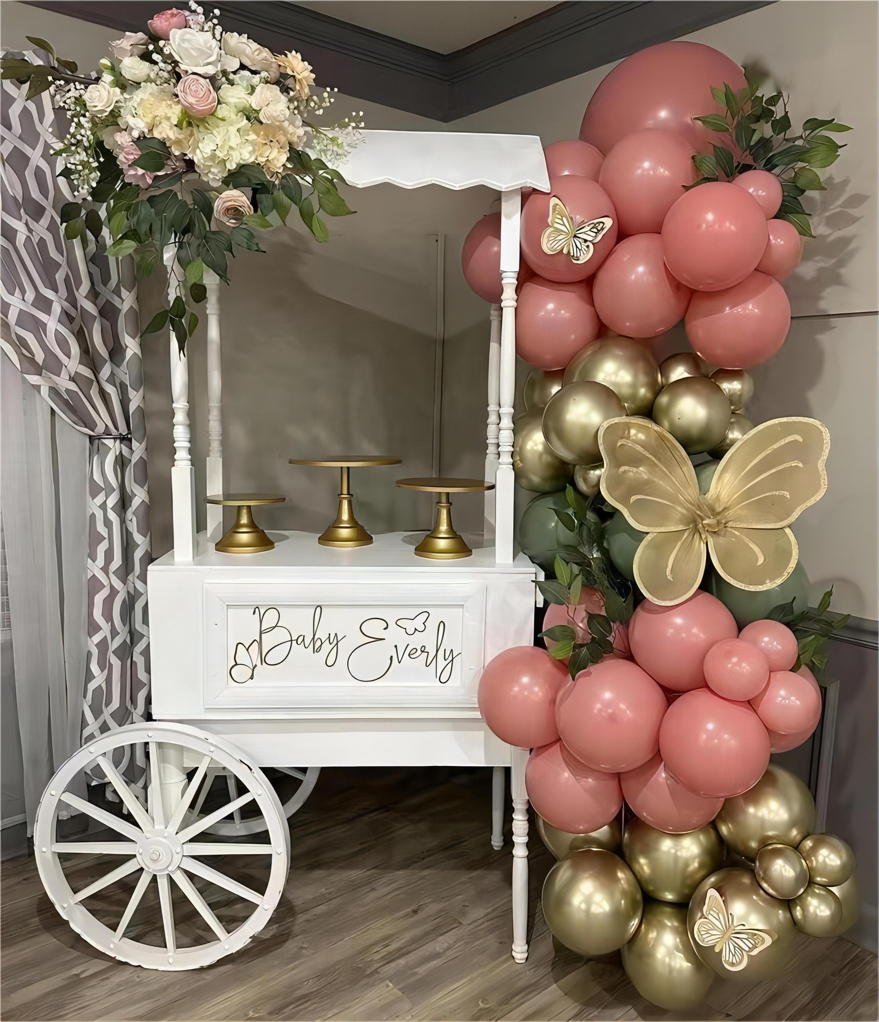 Dessert cart party decorations kids princess cotton candy trolly cart display design white wedding wooden candy cart for sale