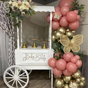 Dessert cart party decorations kids princess cotton candy trolly cart display design white wedding wooden candy cart for sale