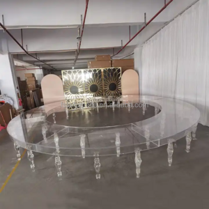 Factory price acrylic dining table set half round shape S shape transparent acrylic dinning serpentine wedding table for sale